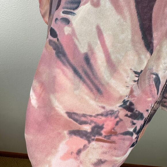 Bob Mackie Wearable Art Tie Front Kimono Semi Sheer Floral Purple Orange Large - Picture 7 of 10